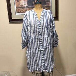 Club Z Collection Blue and White Striped Button Down Shirt Dress